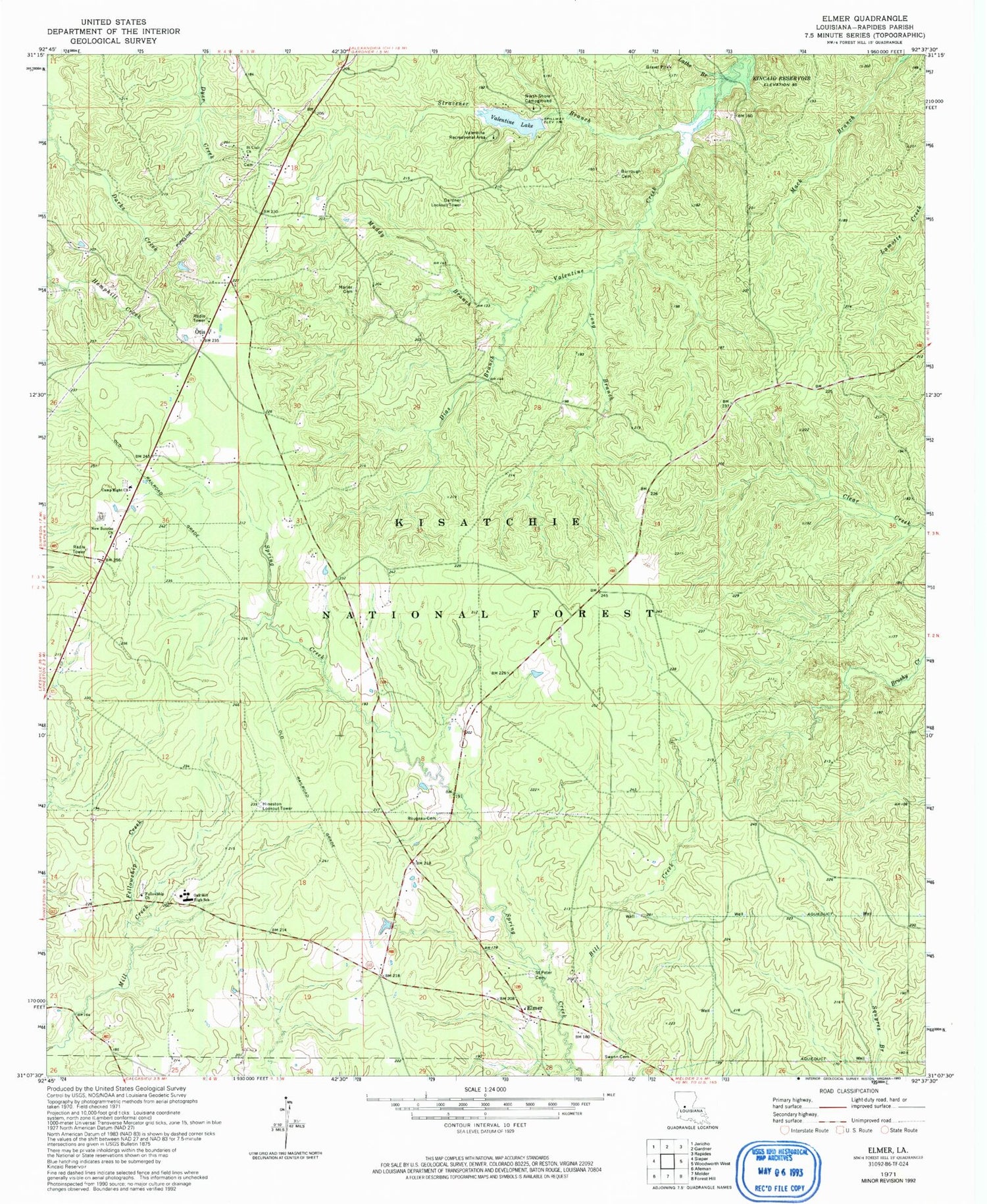 Classic USGS Elmer Louisiana 7.5'x7.5' Topo Map Image