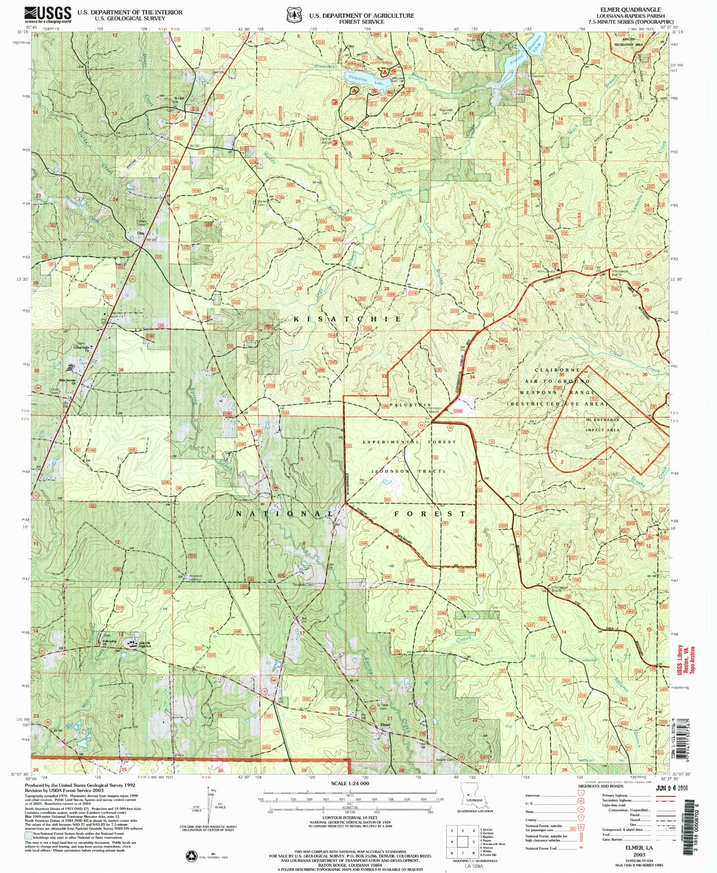 Classic USGS Elmer Louisiana 7.5'x7.5' Topo Map Image