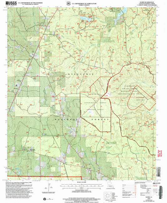 Classic USGS Elmer Louisiana 7.5'x7.5' Topo Map Image