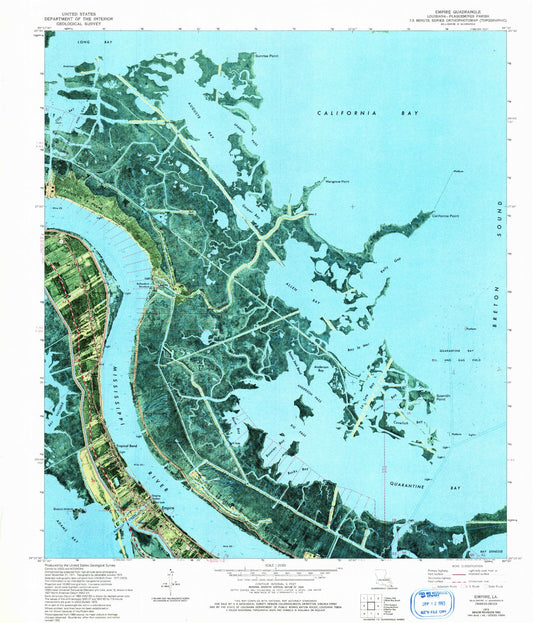 Classic USGS Empire Louisiana 7.5'x7.5' Topo Map Image