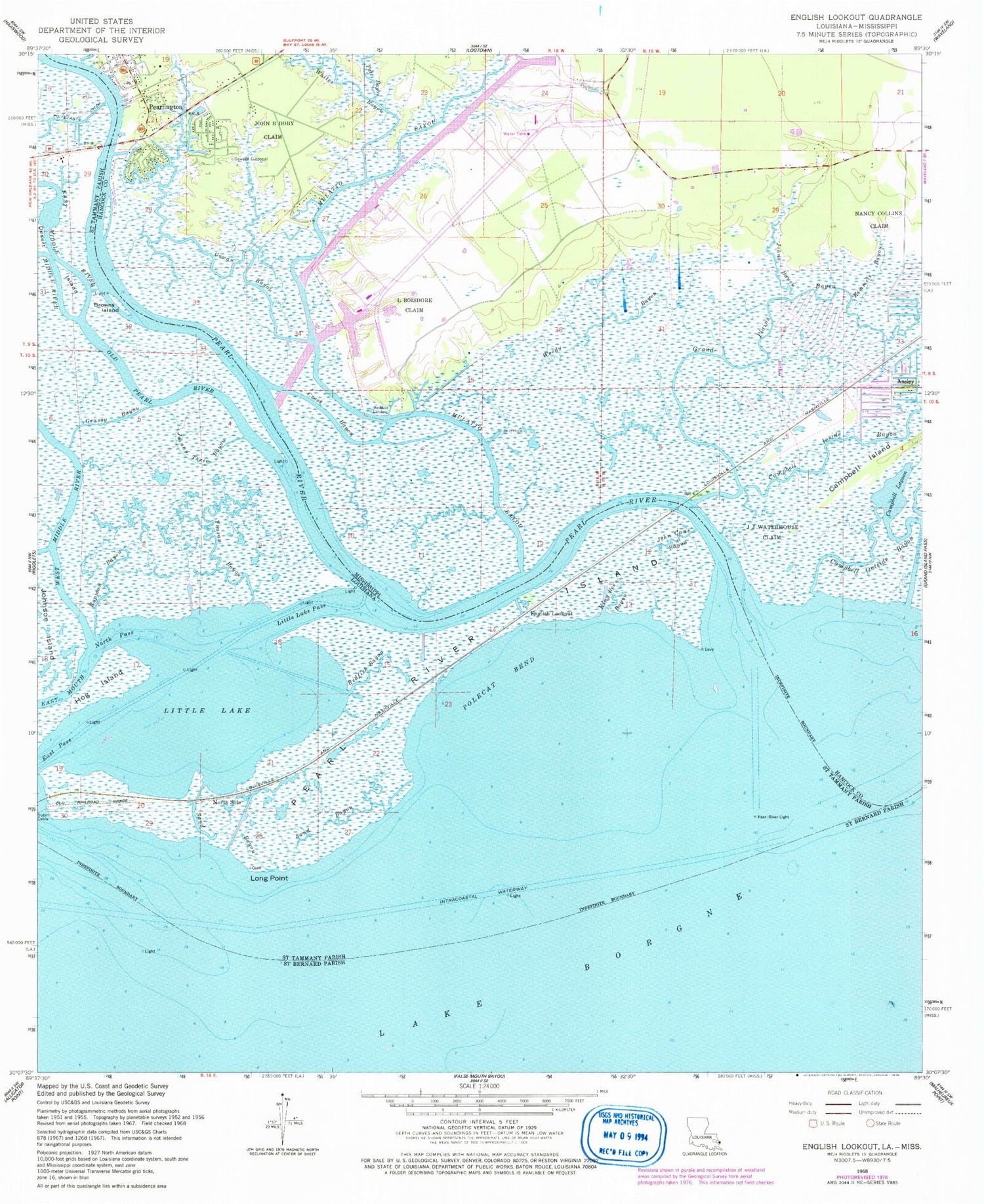 Classic USGS English Lookout Louisiana 7.5'x7.5' Topo Map Image