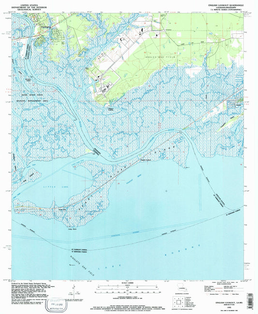 Classic USGS English Lookout Louisiana 7.5'x7.5' Topo Map Image