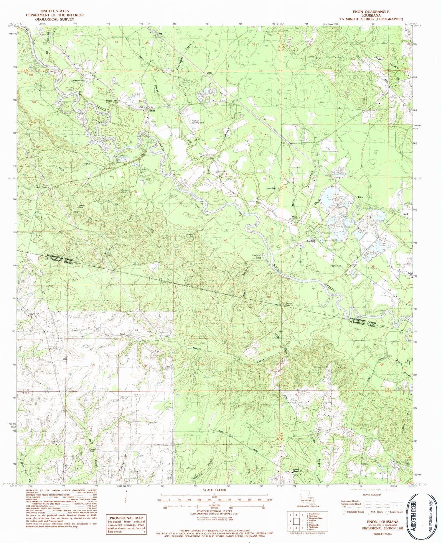 Classic USGS Enon Louisiana 7.5'x7.5' Topo Map Image
