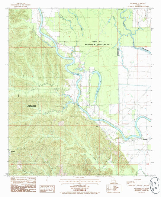 Classic USGS Enterprise Louisiana 7.5'x7.5' Topo Map Image