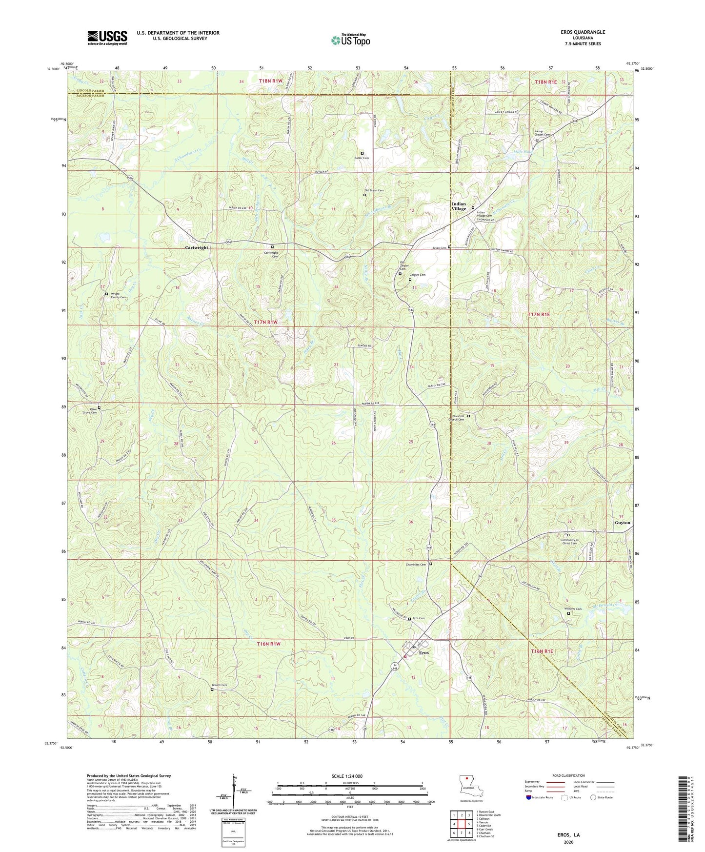 Eros Louisiana US Topo Map Image