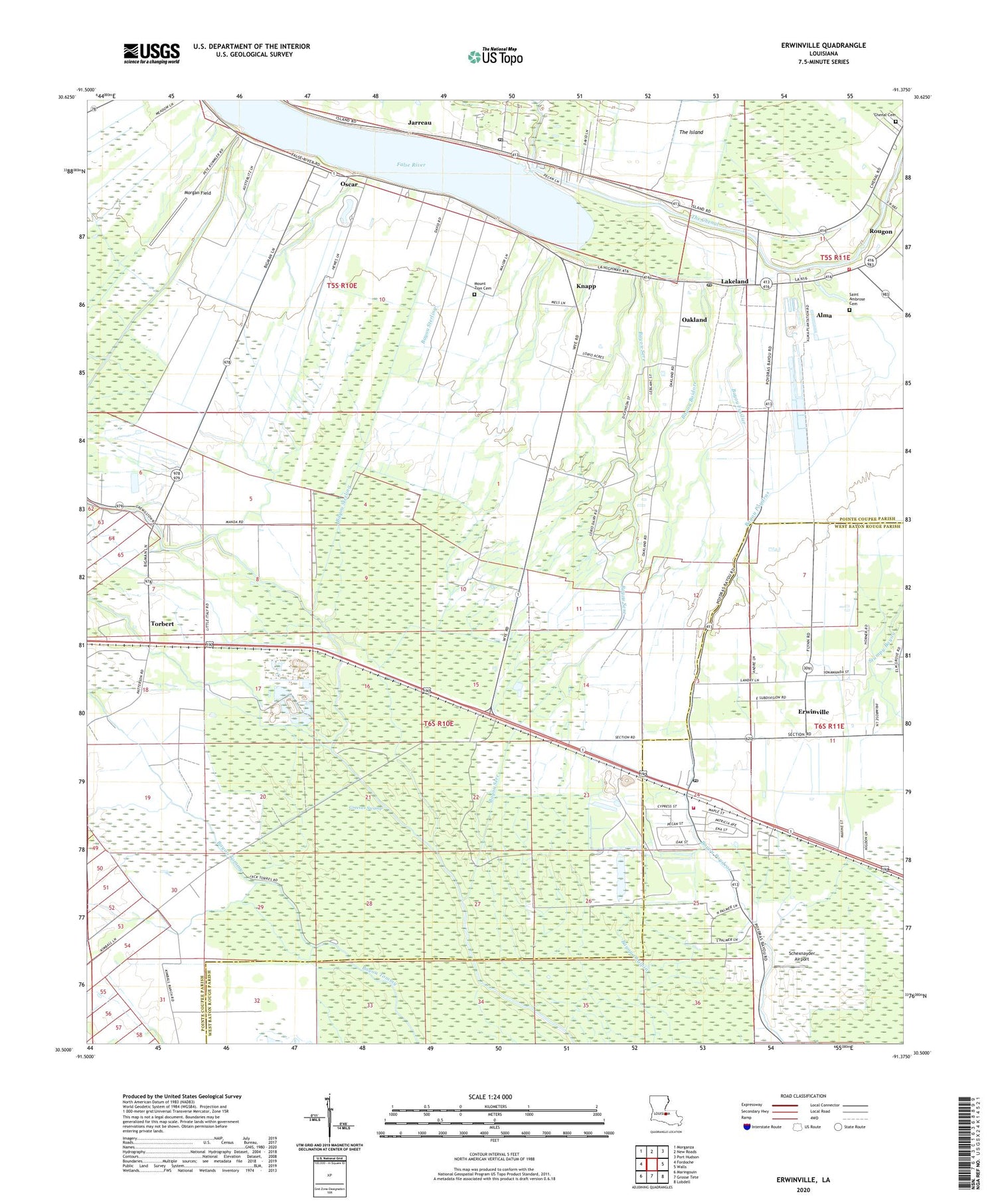 Erwinville Louisiana US Topo Map Image