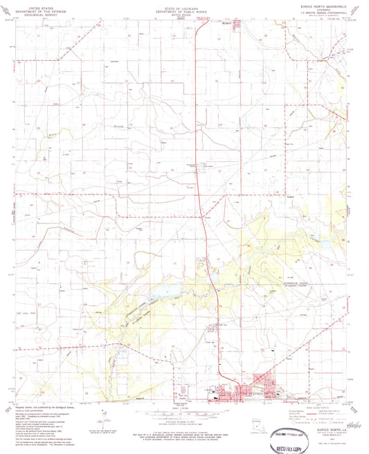 Classic USGS Eunice North Louisiana 7.5'x7.5' Topo Map Image