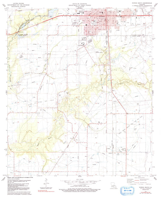 Classic USGS Eunice South Louisiana 7.5'x7.5' Topo Map Image