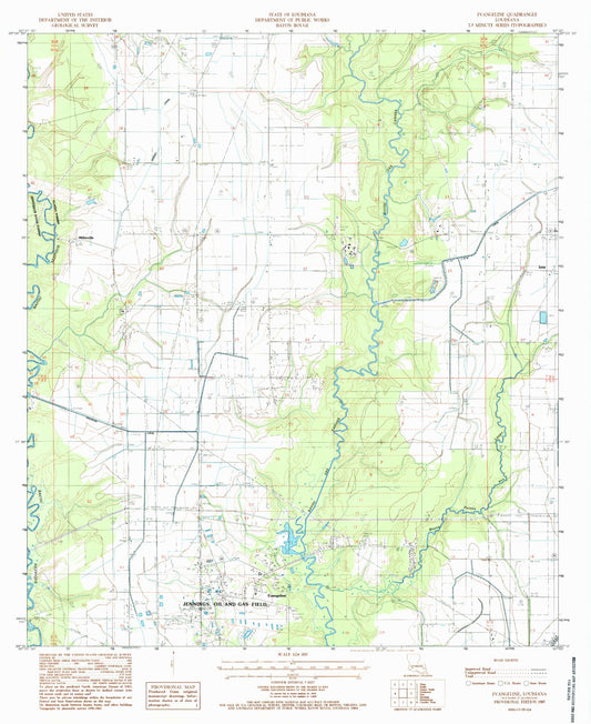 Classic USGS Evangeline Louisiana 7.5'x7.5' Topo Map Image