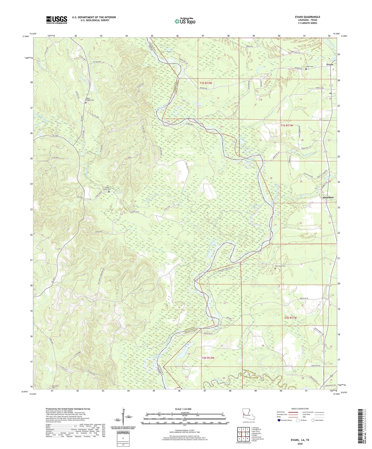 Evans Louisiana US Topo Map Image