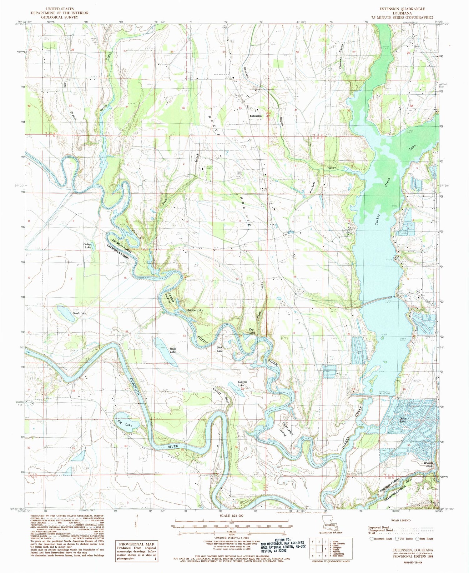 Classic USGS Extension Louisiana 7.5'x7.5' Topo Map Image