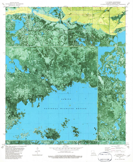 Classic USGS F-R Ranch Louisiana 7.5'x7.5' Topo Map Image