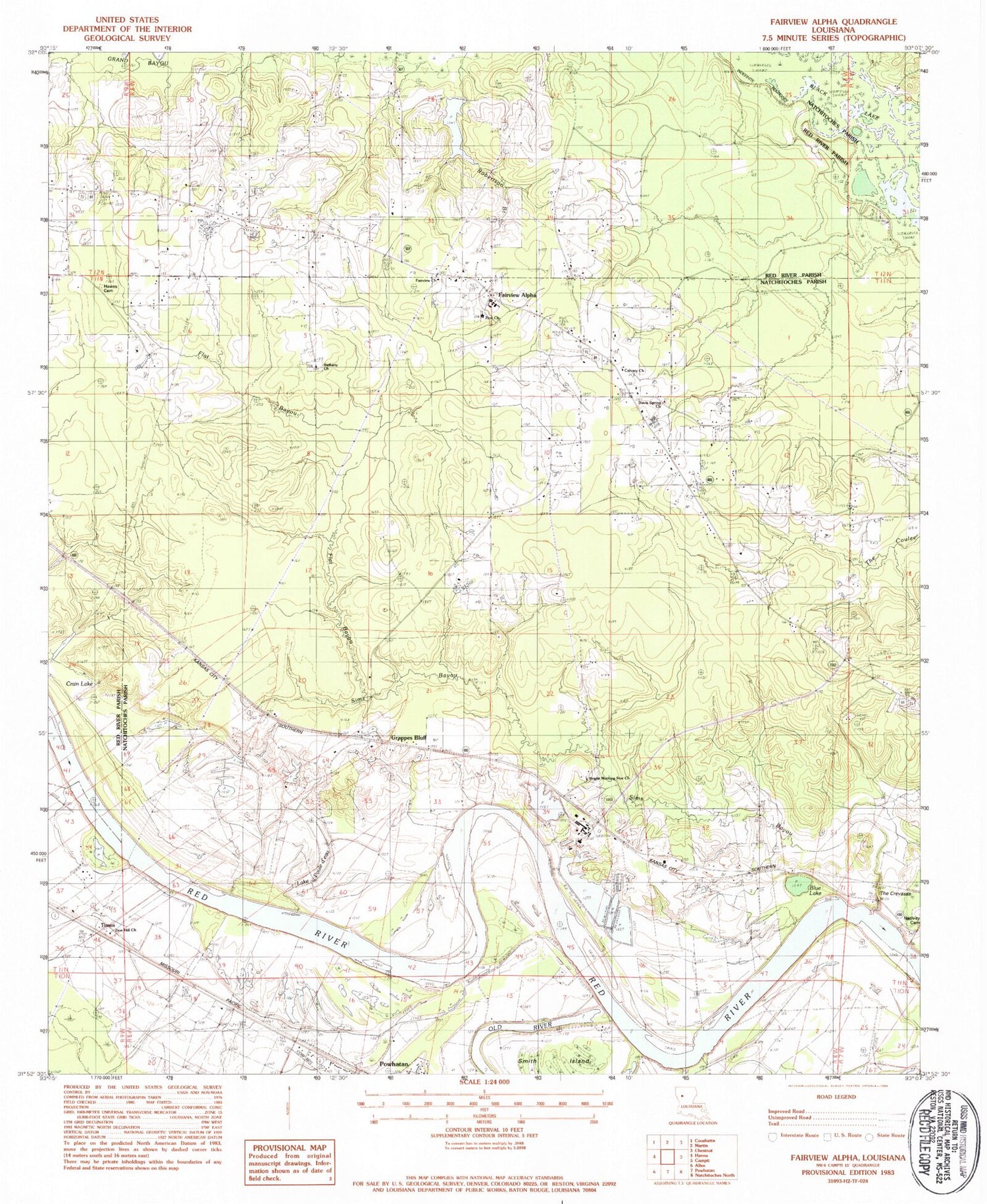 Classic USGS Fairview Alpha Louisiana 7.5'x7.5' Topo Map Image