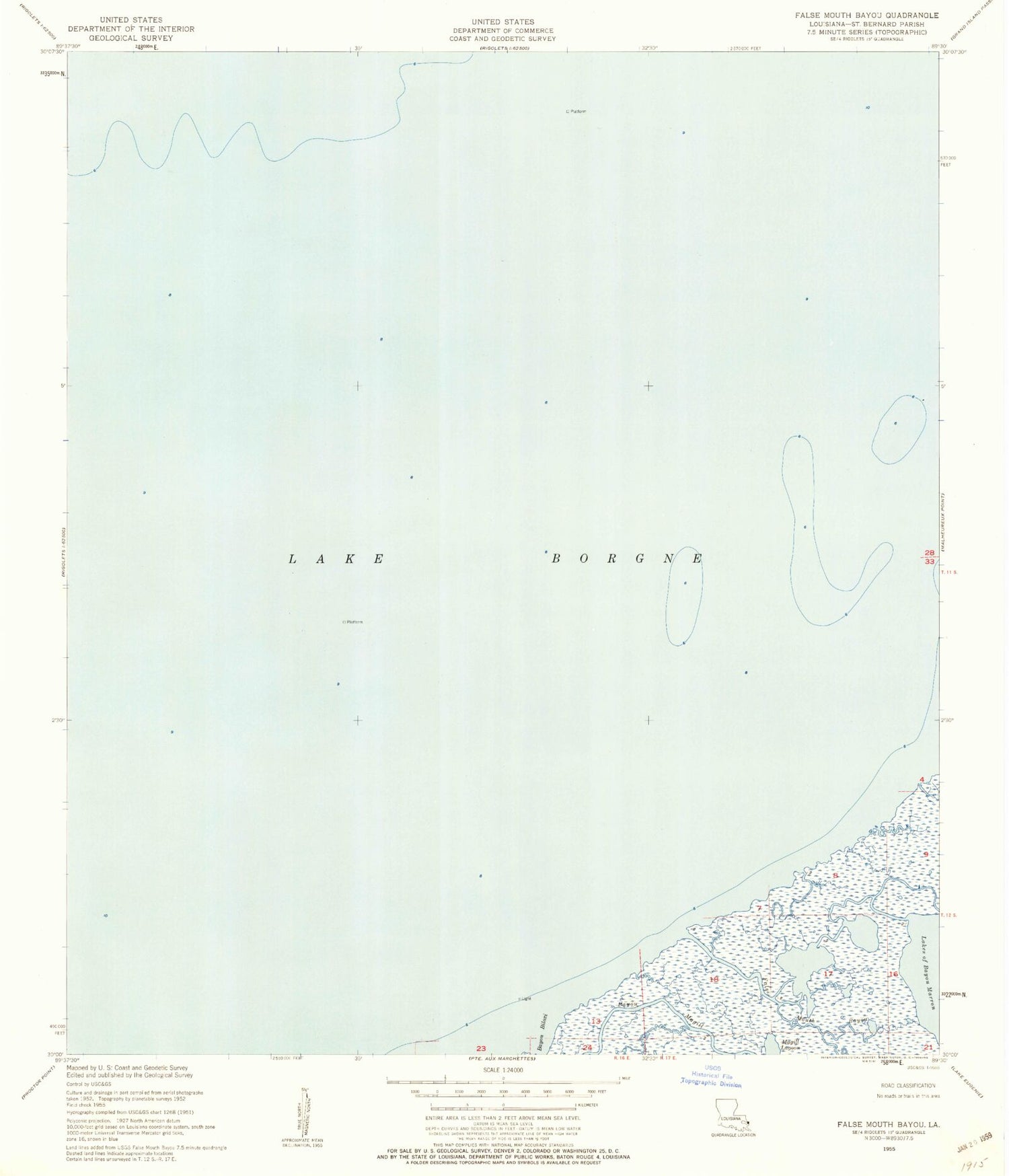 Classic USGS False Mouth Bayou Louisiana 7.5'x7.5' Topo Map Image