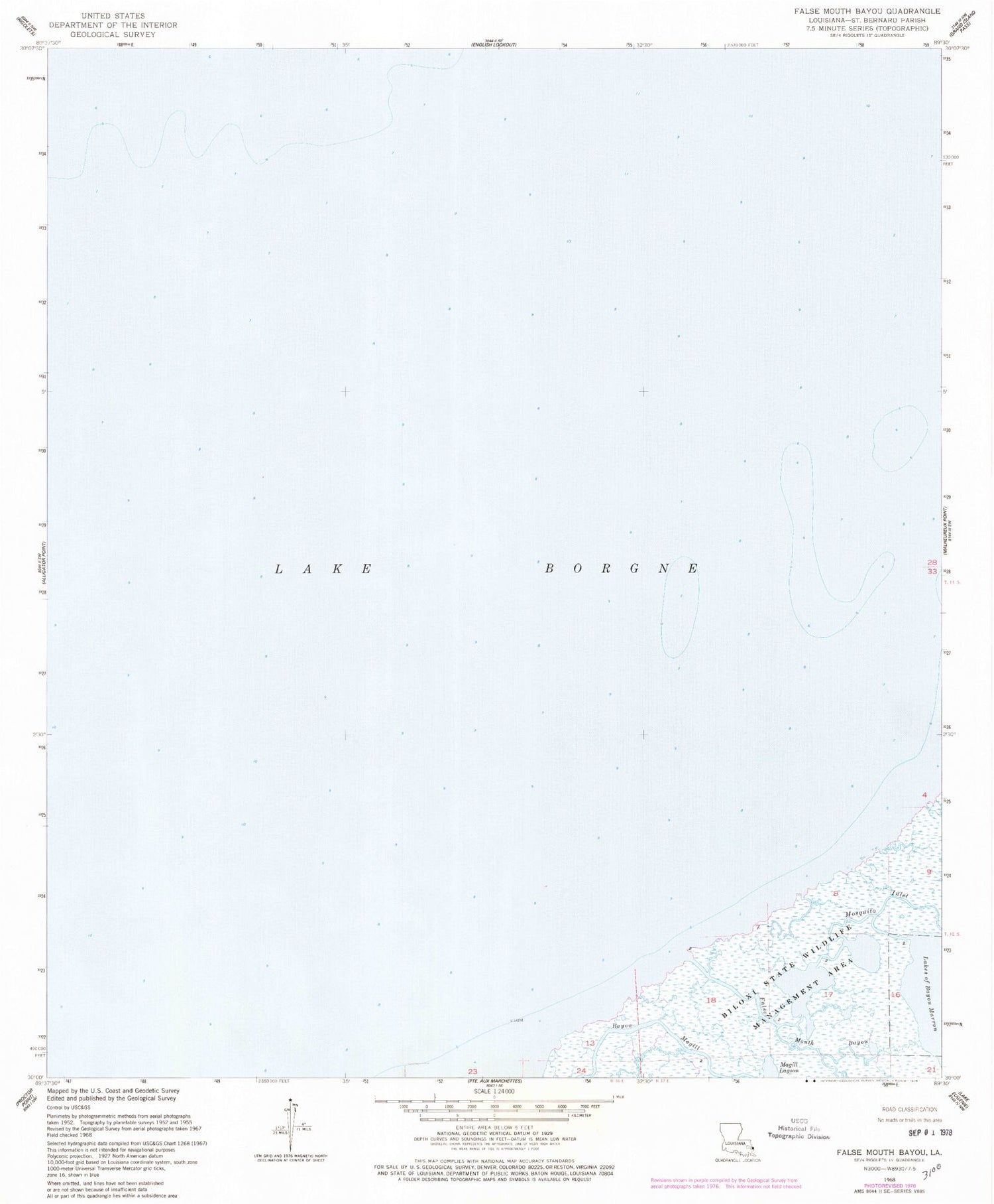 Classic USGS False Mouth Bayou Louisiana 7.5'x7.5' Topo Map Image