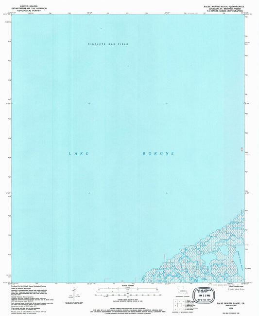 Classic USGS False Mouth Bayou Louisiana 7.5'x7.5' Topo Map Image