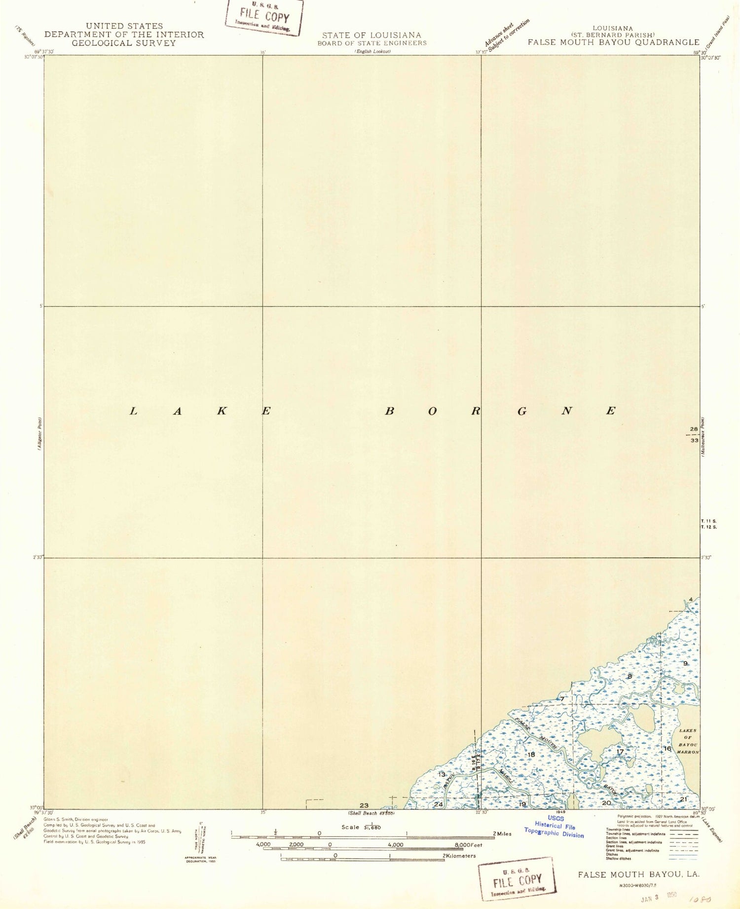 Classic USGS False Mouth Bayou Louisiana 7.5'x7.5' Topo Map Image