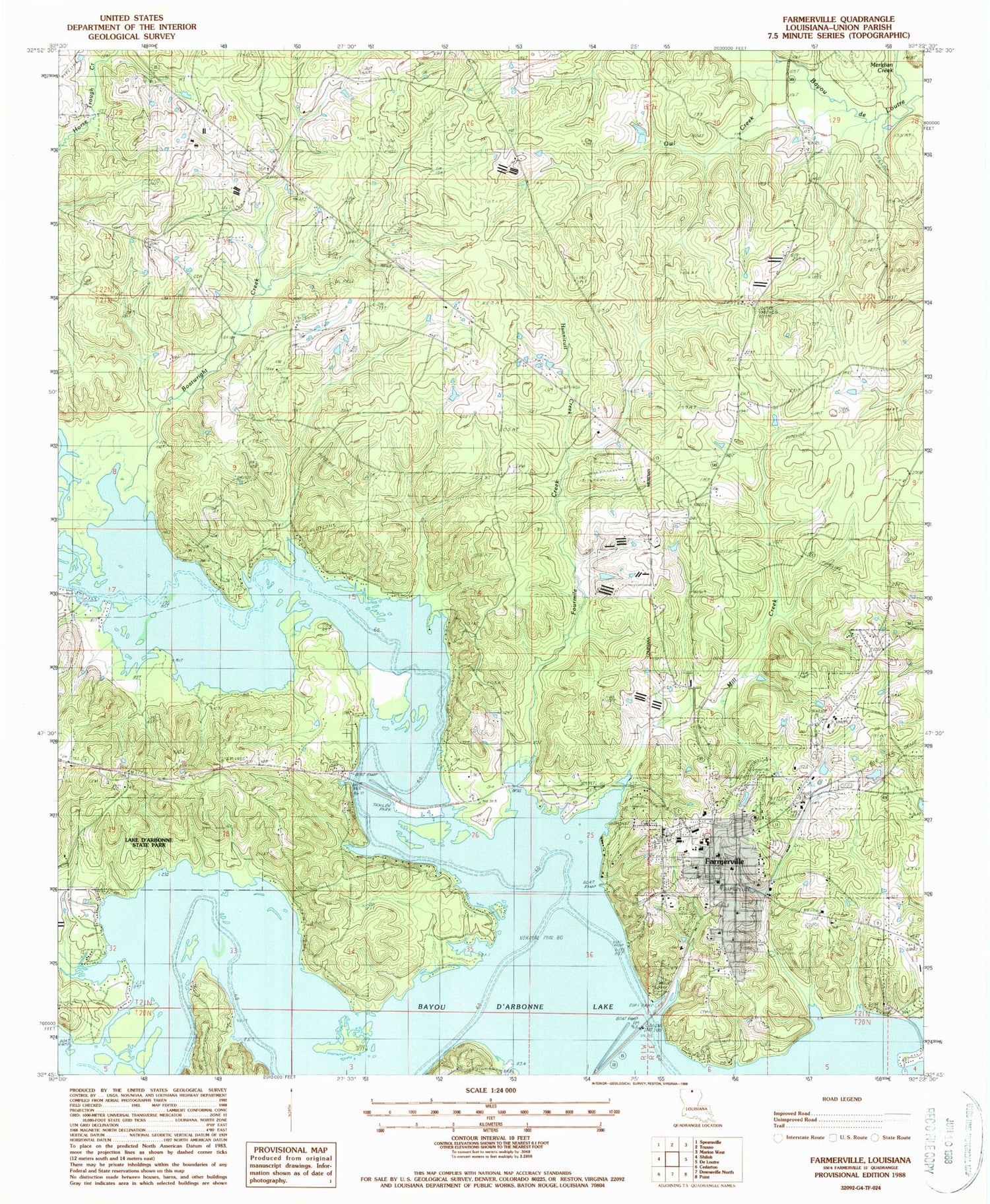 Classic USGS Farmerville Louisiana 7.5'x7.5' Topo Map Image
