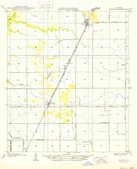 Classic USGS Fenton Louisiana 7.5'x7.5' Topo Map Image