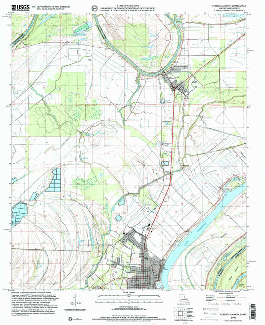 Classic USGS Ferriday North Louisiana 7.5'x7.5' Topo Map Image
