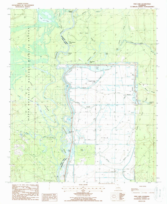 Classic USGS Fish Lake Louisiana 7.5'x7.5' Topo Map Image