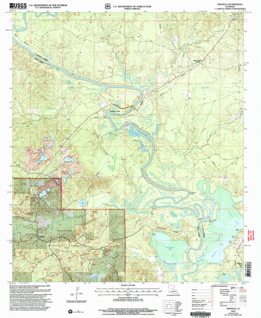 Classic USGS Fishville Louisiana 7.5'x7.5' Topo Map Image