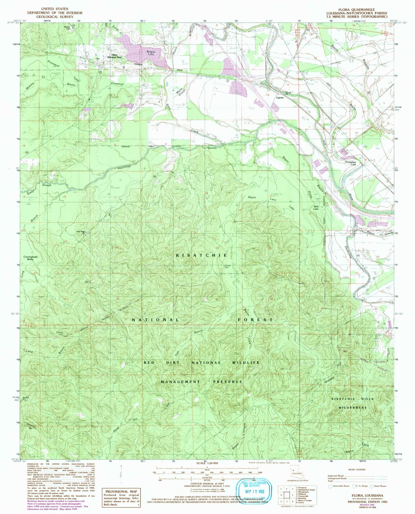 Classic USGS Flora Louisiana 7.5'x7.5' Topo Map Image
