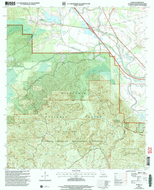 Classic USGS Flora Louisiana 7.5'x7.5' Topo Map Image