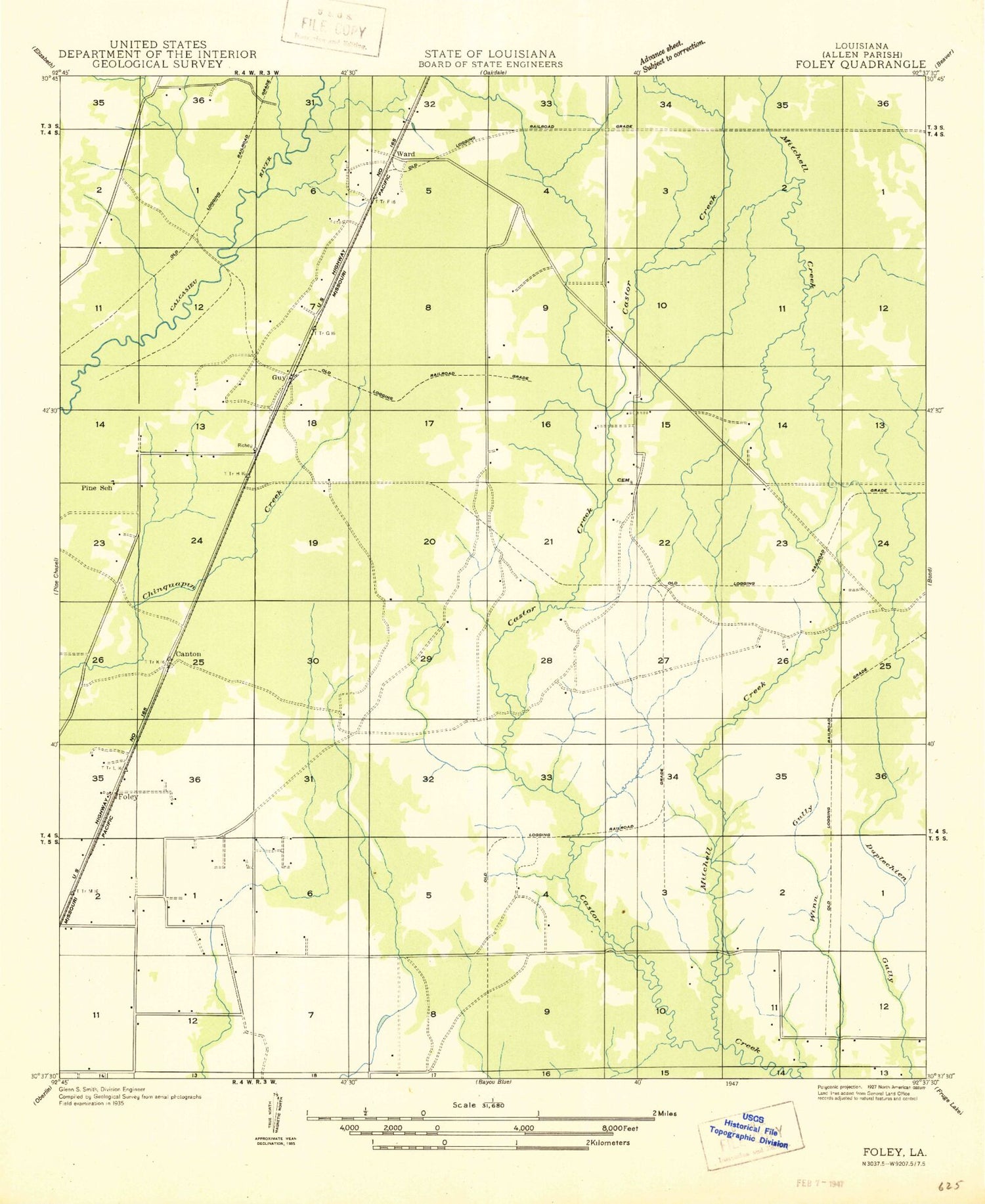 Classic USGS Guy Louisiana 7.5'x7.5' Topo Map Image