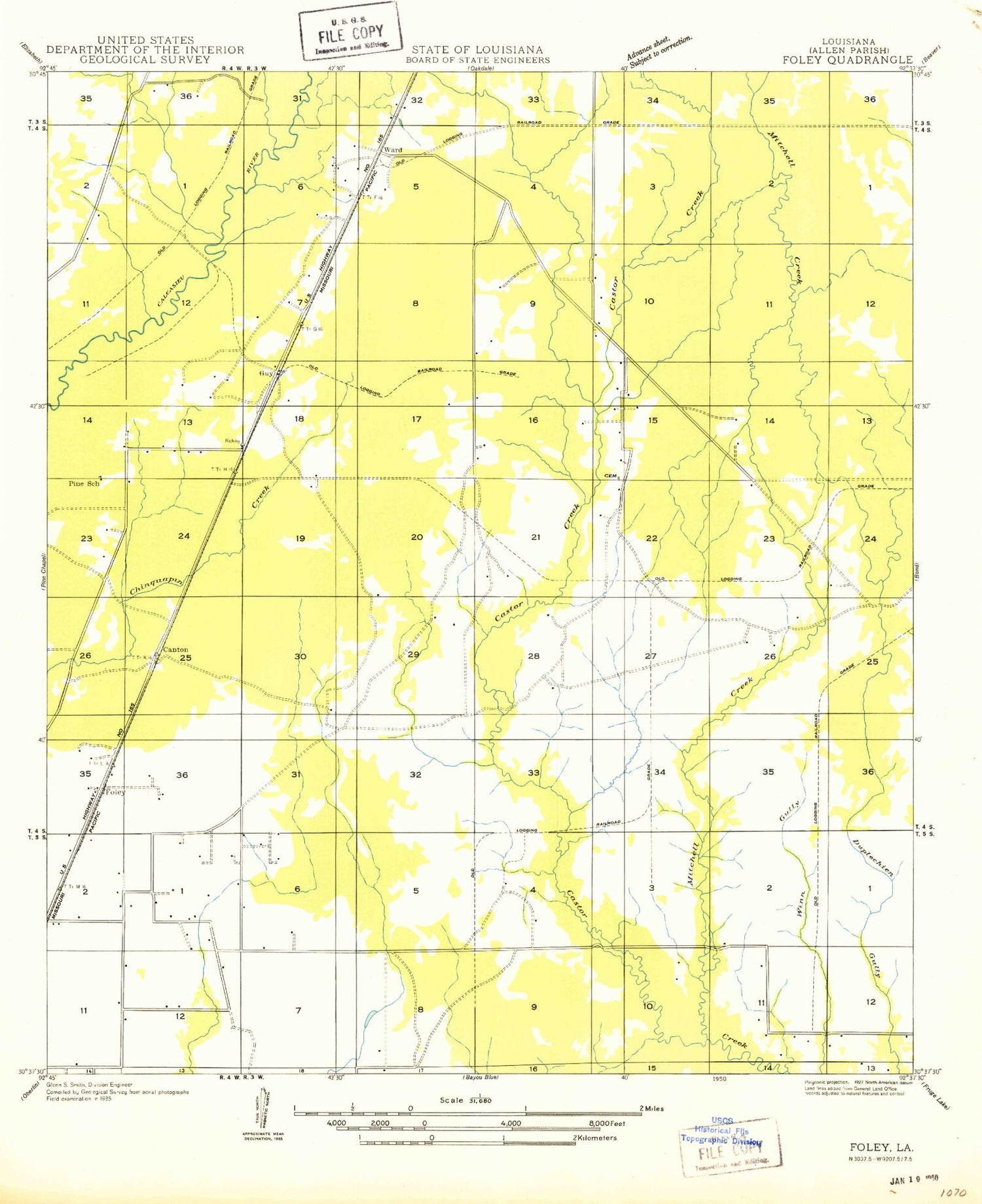 Classic USGS Guy Louisiana 7.5'x7.5' Topo Map Image