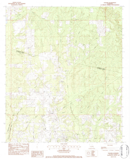 Classic USGS Folsom Louisiana 7.5'x7.5' Topo Map Image