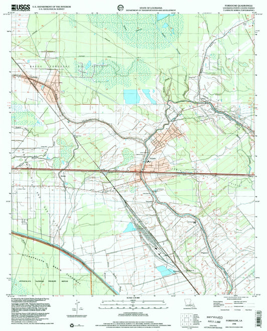 Classic USGS Fordoche Louisiana 7.5'x7.5' Topo Map Image