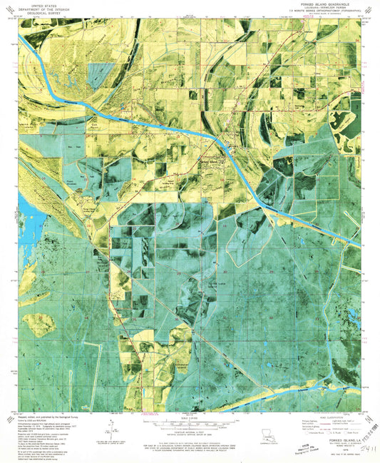 Classic USGS Forked Island Louisiana 7.5'x7.5' Topo Map Image