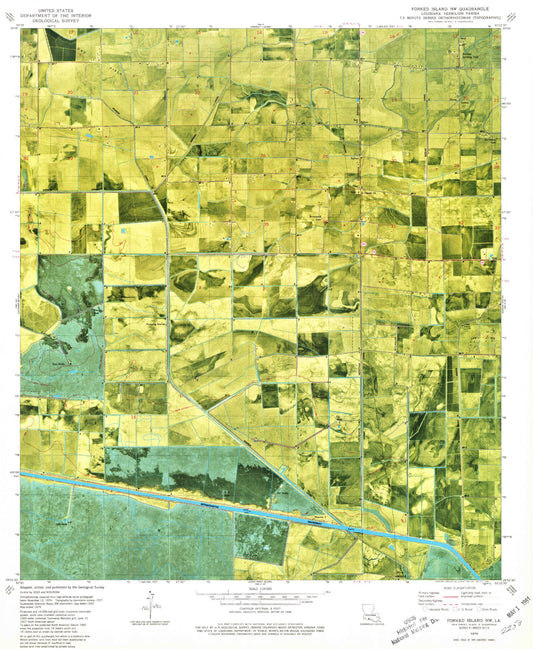 Classic USGS Forked Island NW Louisiana 7.5'x7.5' Topo Map Image