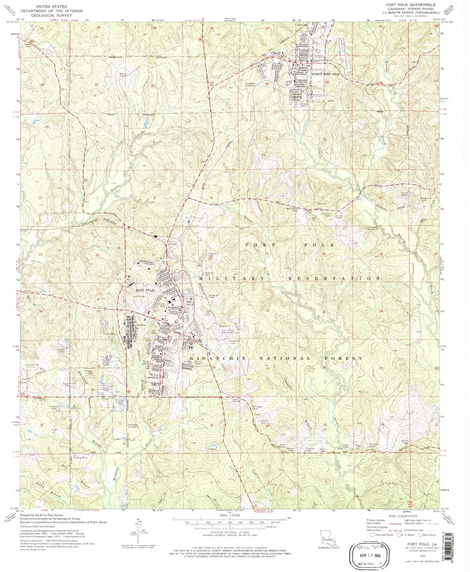 Classic USGS Fort Polk Louisiana 7.5'x7.5' Topo Map Image