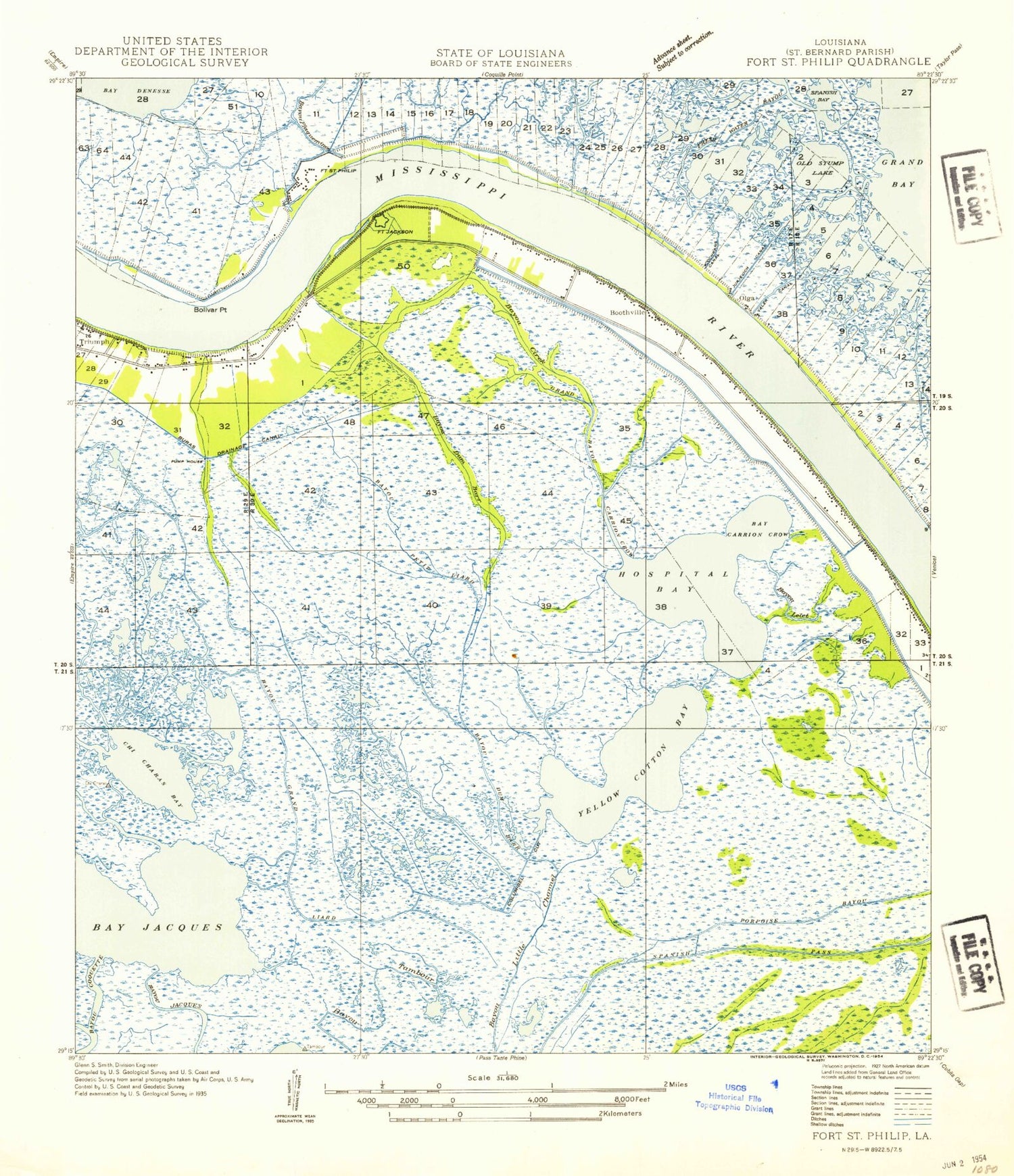 Classic USGS Triumph Louisiana 7.5'x7.5' Topo Map Image