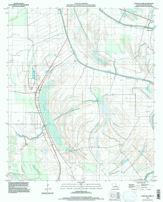 Classic USGS Fortune Fork Louisiana 7.5'x7.5' Topo Map Image
