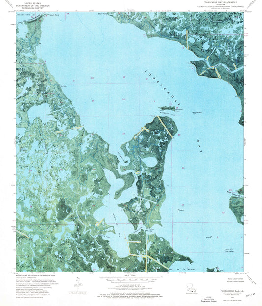 Classic USGS Fourleague Bay Louisiana 7.5'x7.5' Topo Map Image