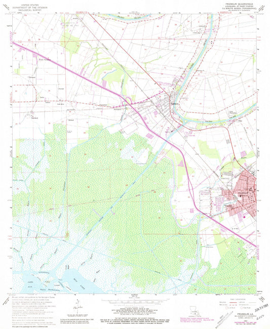 Classic USGS Franklin Louisiana 7.5'x7.5' Topo Map Image