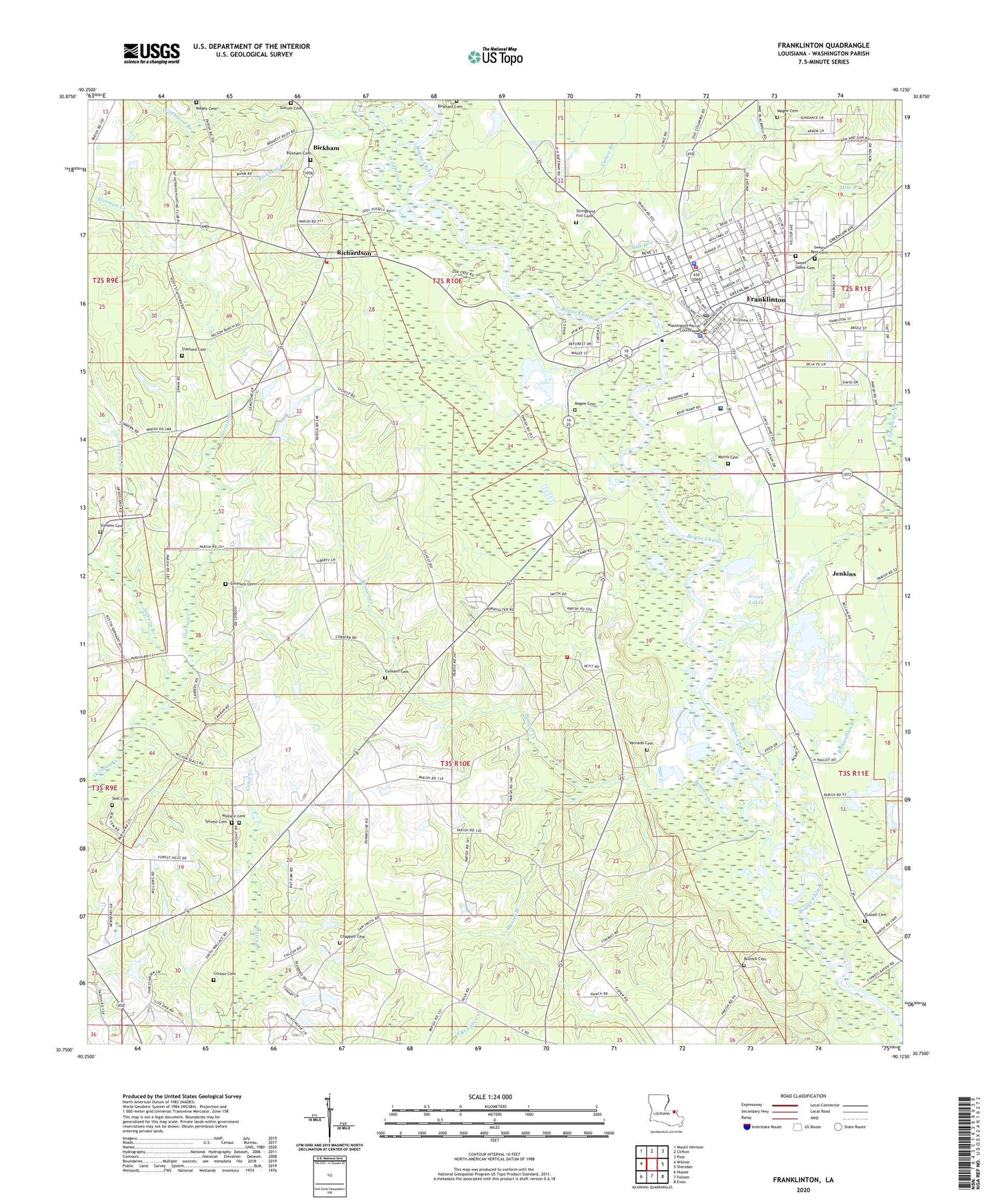 Franklinton Louisiana US Topo Map Image