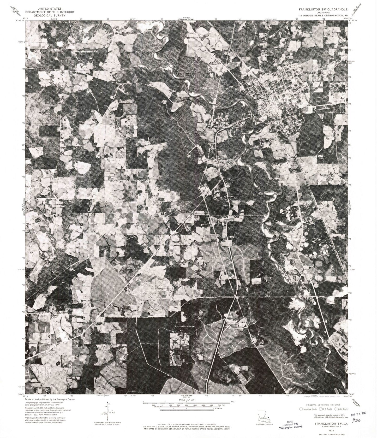 Classic USGS Franklinton Louisiana 7.5'x7.5' Topo Map Image