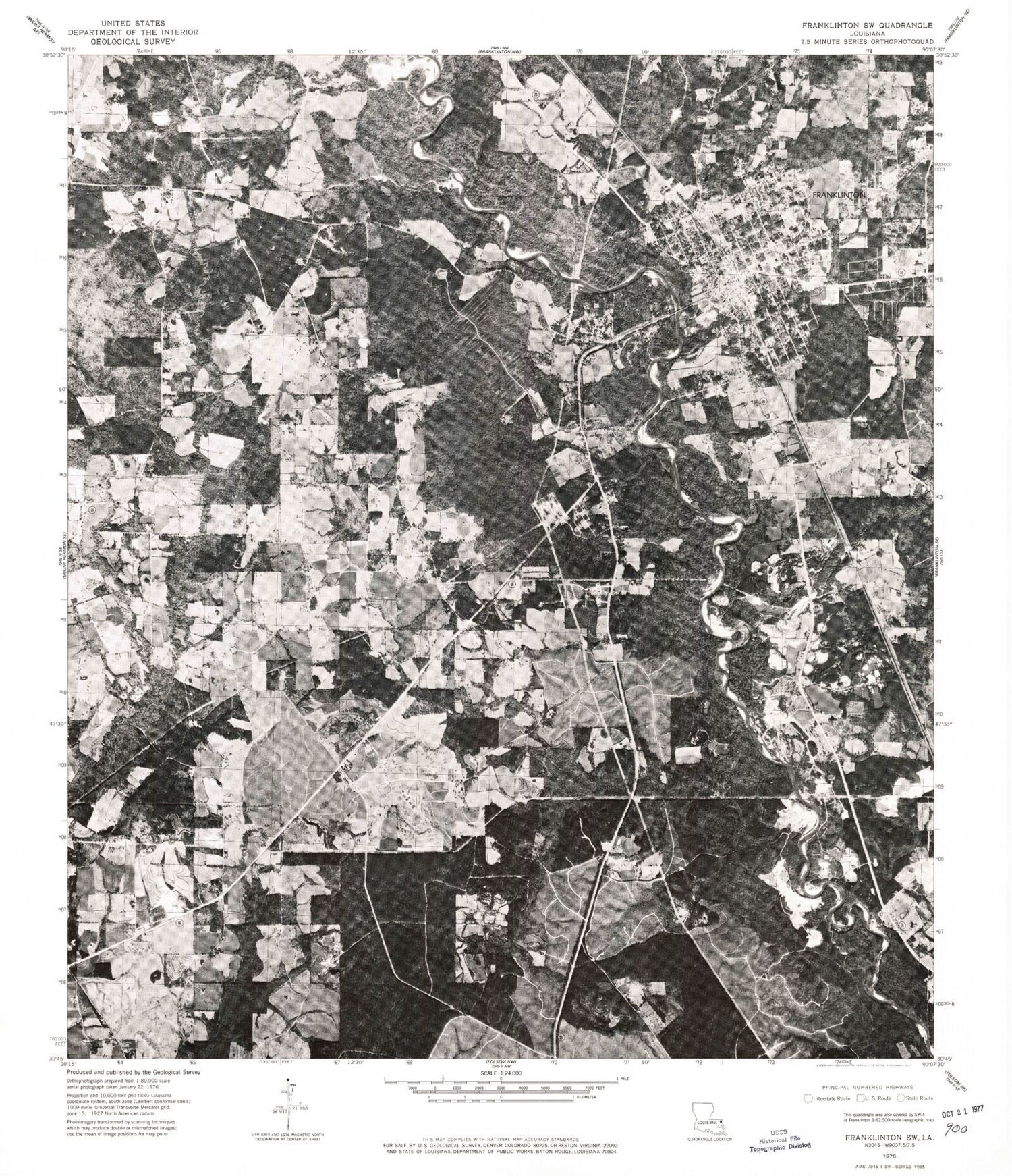 Classic USGS Franklinton Louisiana 7.5'x7.5' Topo Map Image