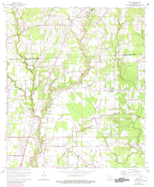Classic USGS Fred Louisiana 7.5'x7.5' Topo Map Image