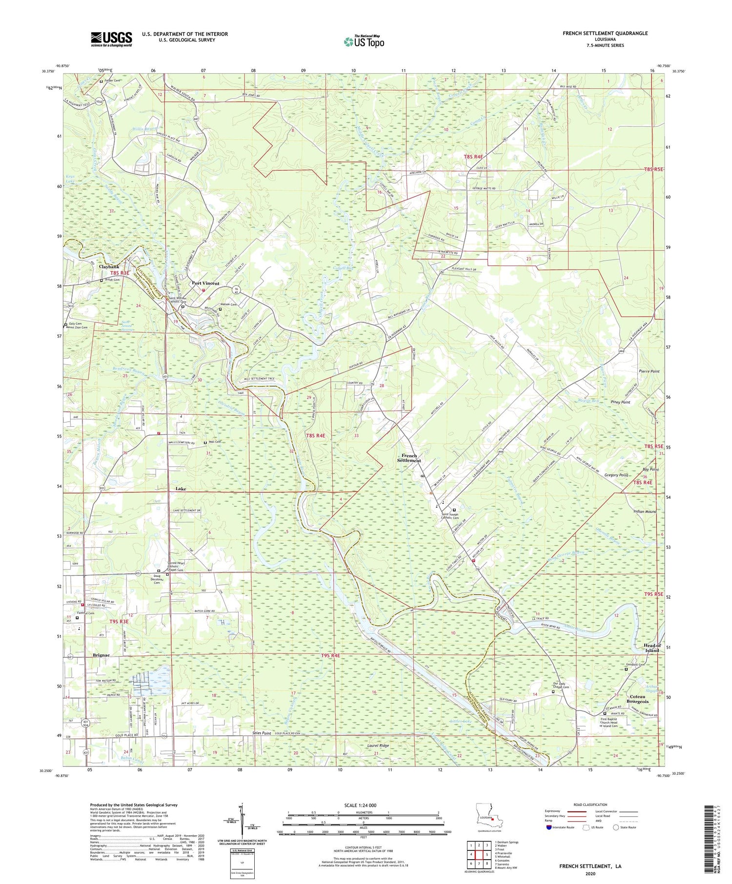 French Settlement Louisiana US Topo Map Image