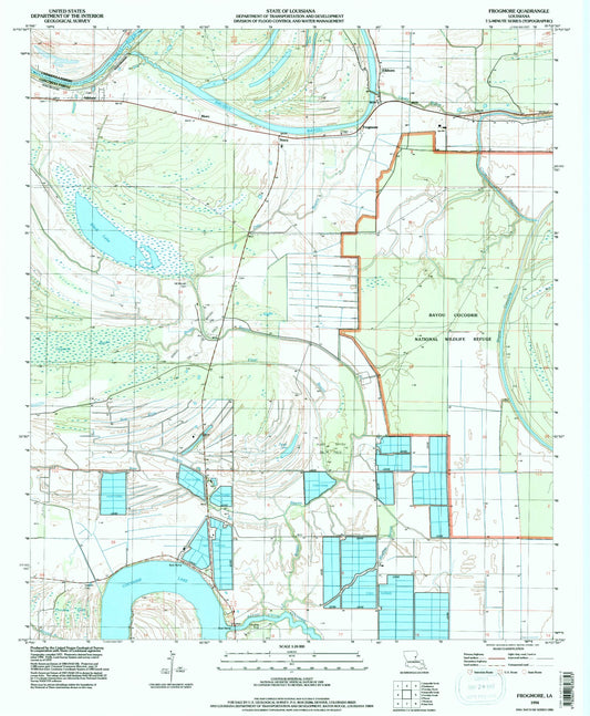 Classic USGS Frogmore Louisiana 7.5'x7.5' Topo Map Image