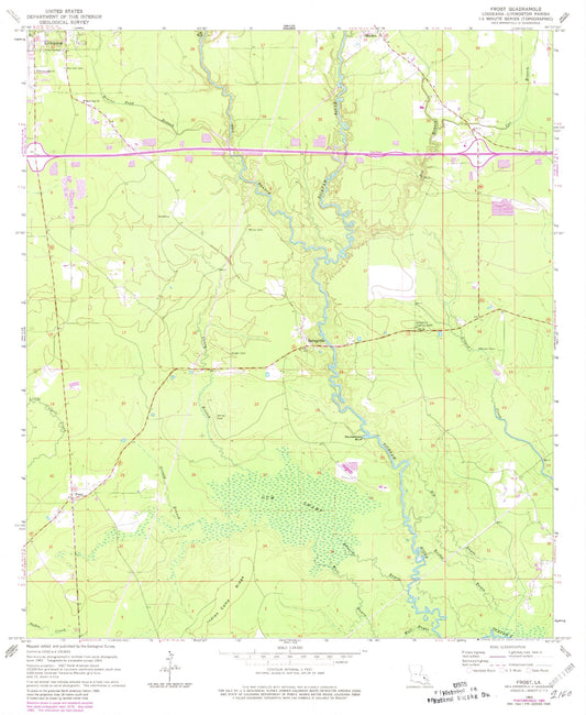 Classic USGS Frost Louisiana 7.5'x7.5' Topo Map Image