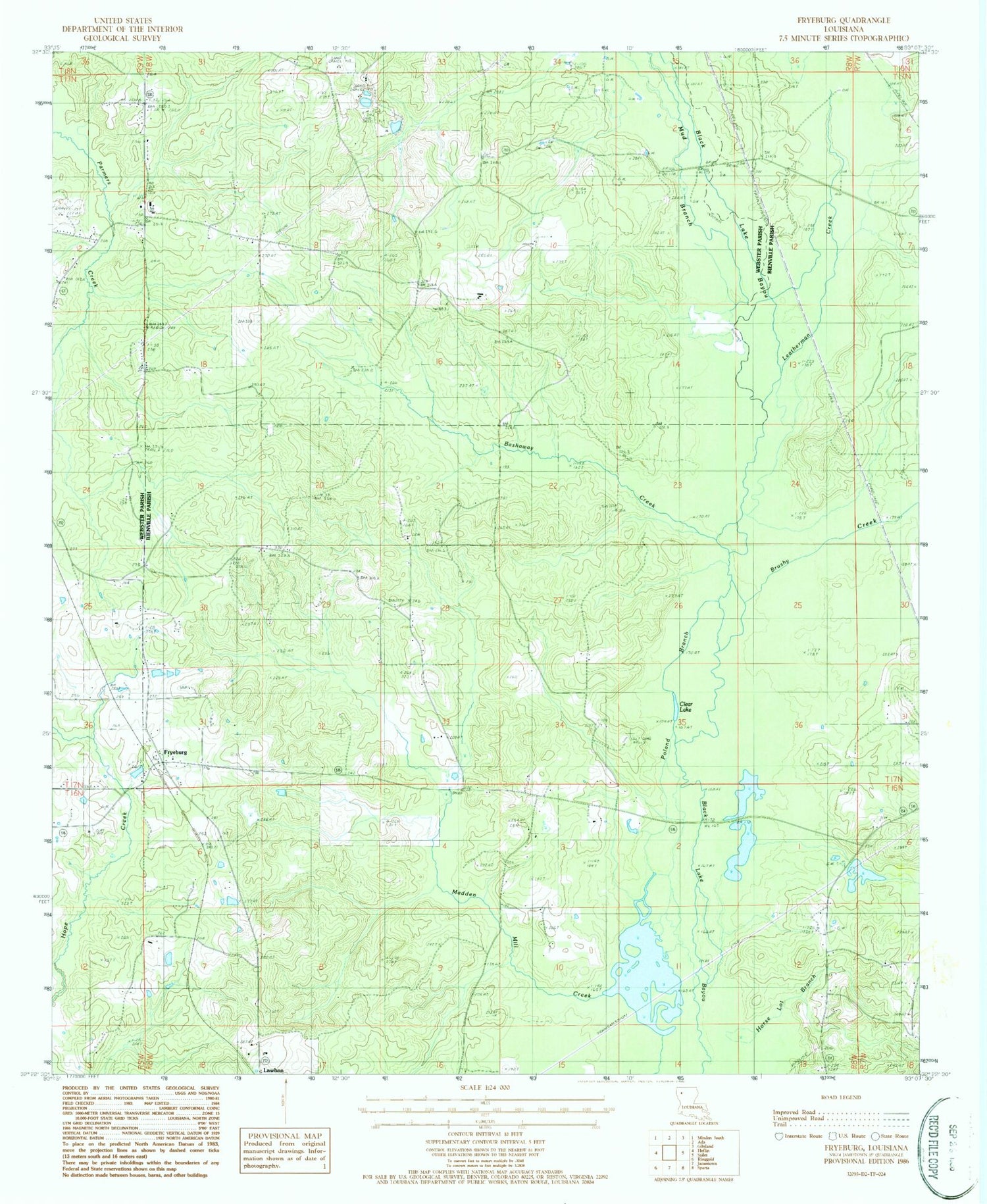 Classic USGS Fryeburg Louisiana 7.5'x7.5' Topo Map Image