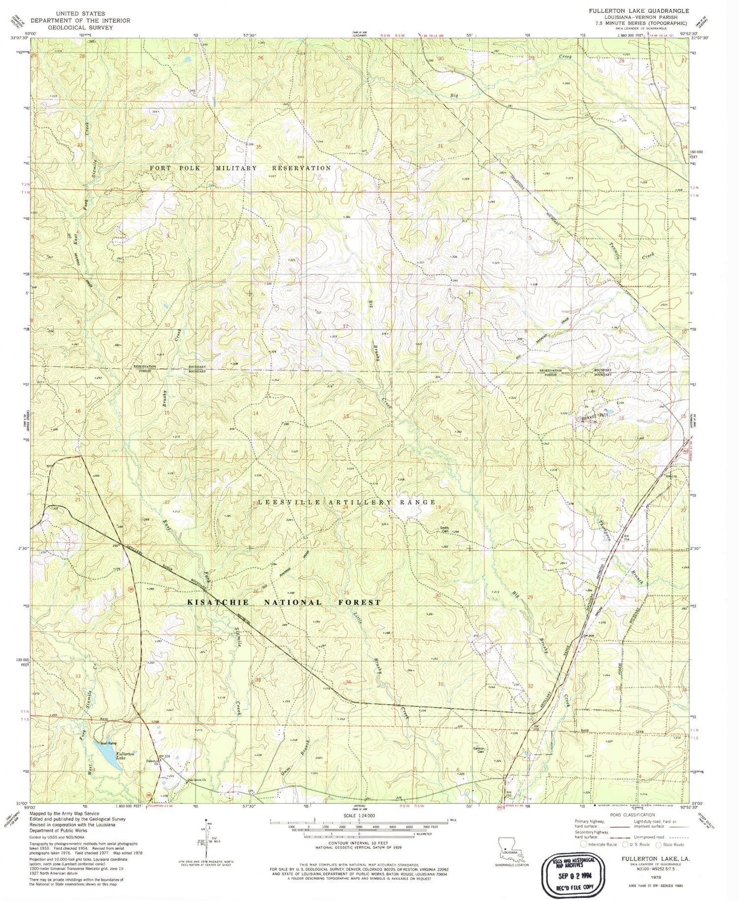 Classic USGS Fullerton Lake Louisiana 7.5'x7.5' Topo Map Image