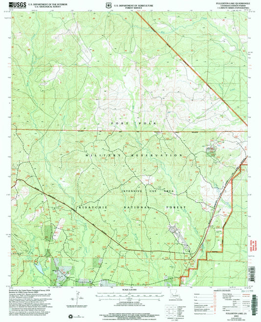 Classic USGS Fullerton Lake Louisiana 7.5'x7.5' Topo Map Image