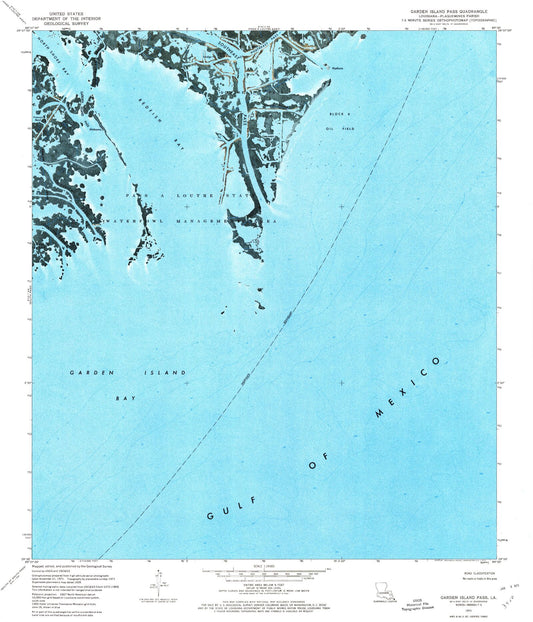 Classic USGS Garden Island Pass Louisiana 7.5'x7.5' Topo Map Image